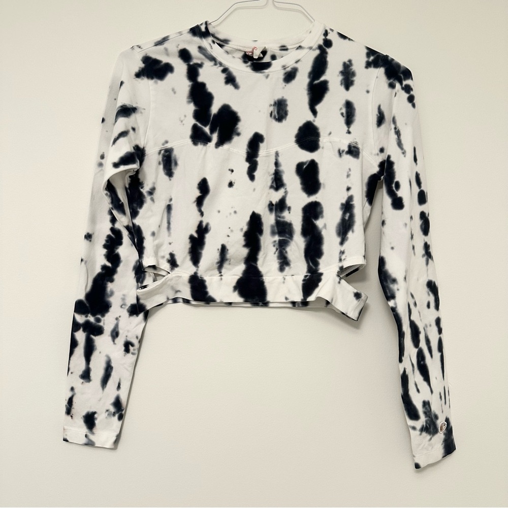 Custom Tie Dye Champion Black and White Crop Top w/ Side Cut Outs Women's Large
